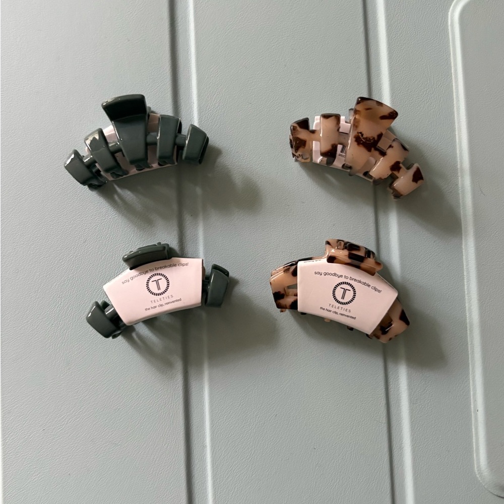 Teleties 4 Mini Claw Clips - Green & Light Tortoiseshell NWT